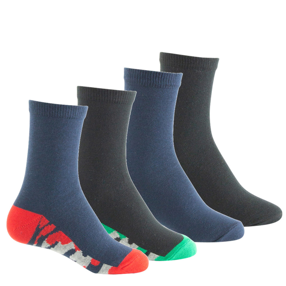 Lot de 4 paires de mi-chaussettes enfant jersey unies semelle camouflage, KINDY