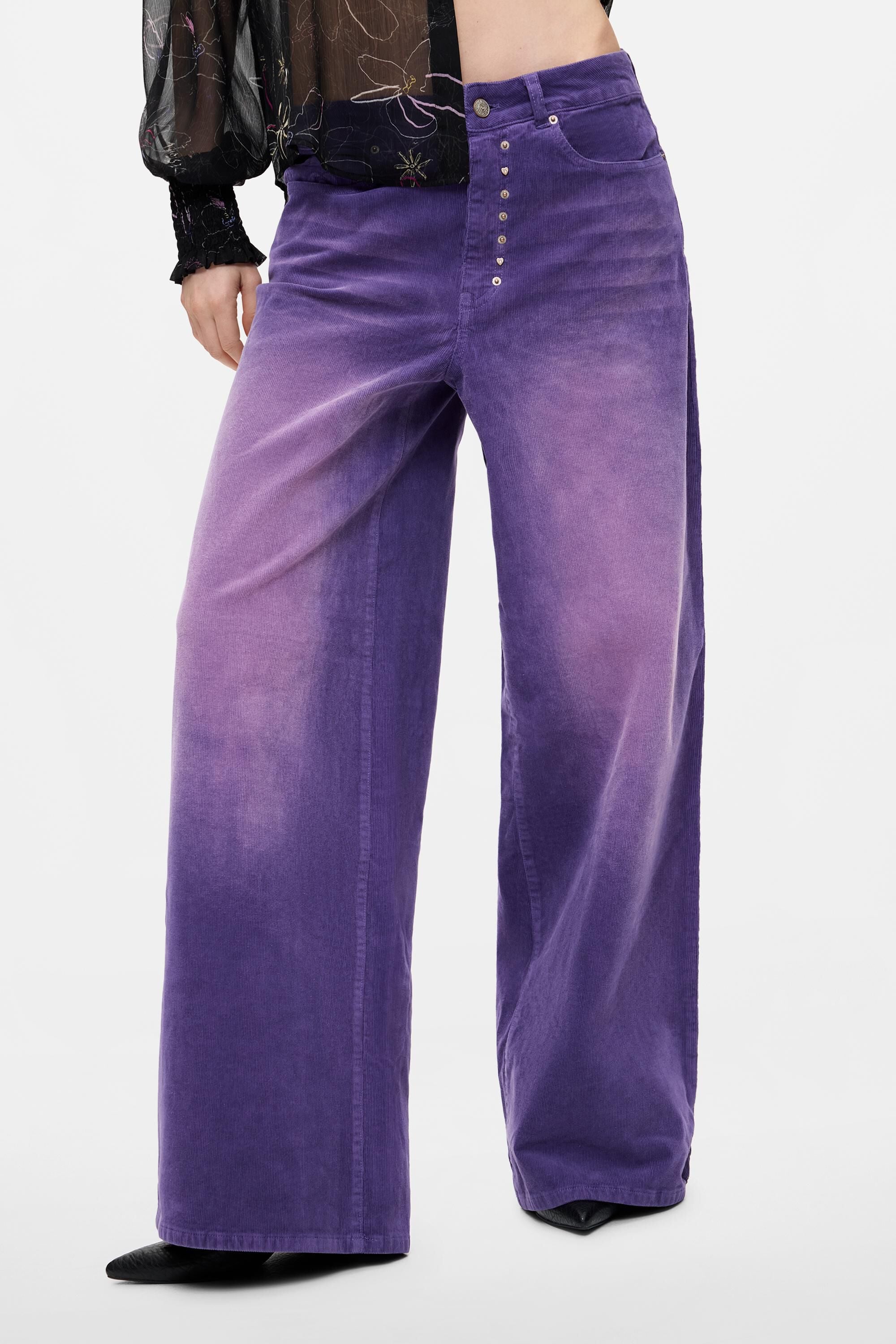 Pantalon en microvelours à jambe large, DESIGUAL