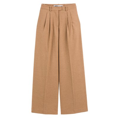 Wide Leg Trousers with Pleat Front and High Waist, Length 28.5" POMANDERE X LA REDOUTE