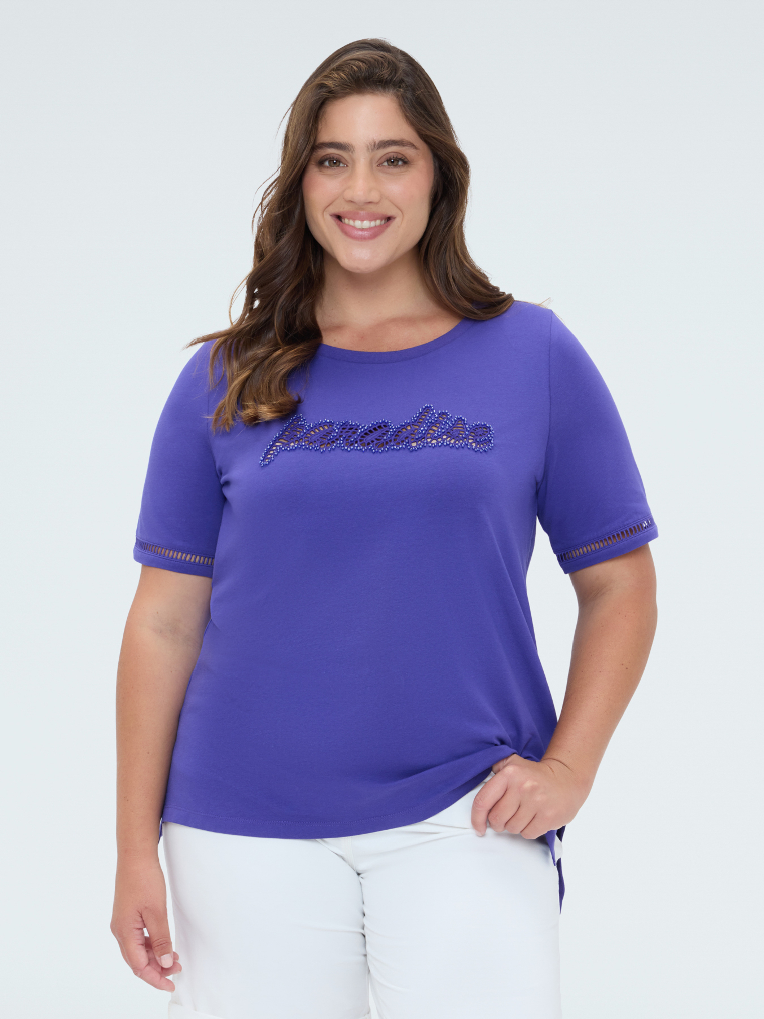 T-shirt avec inscription en paillettes, FIORELLA RUBINO