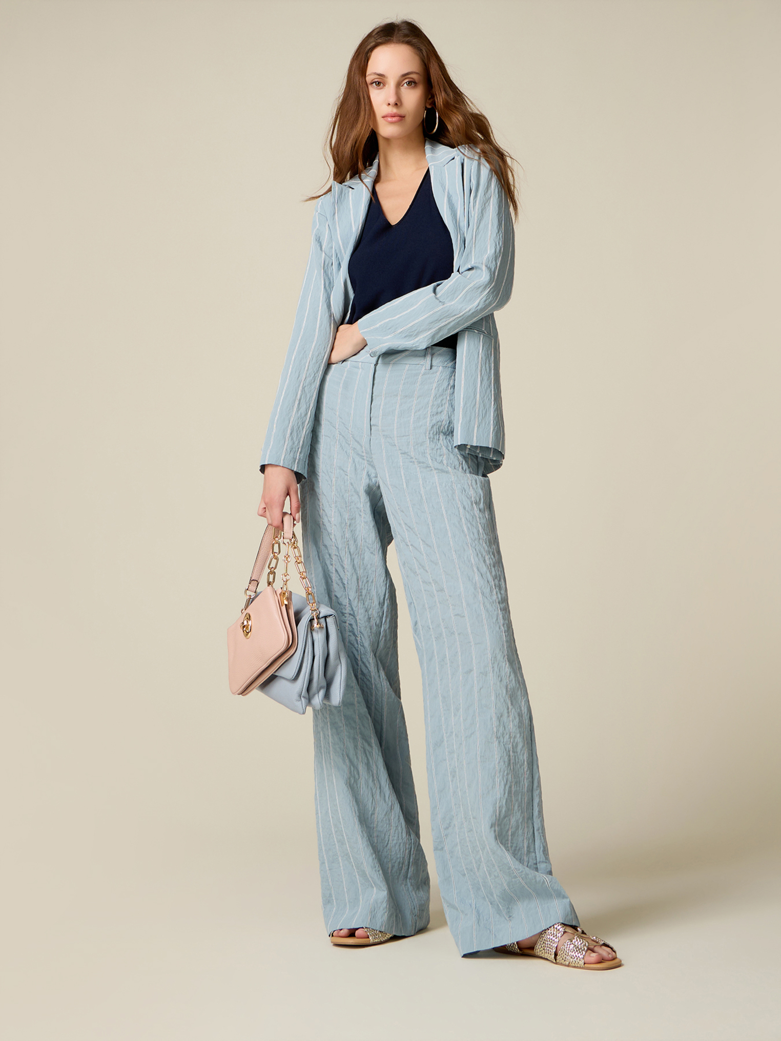 Pantalon palazzo à rayures effet crinkle, OLTRE