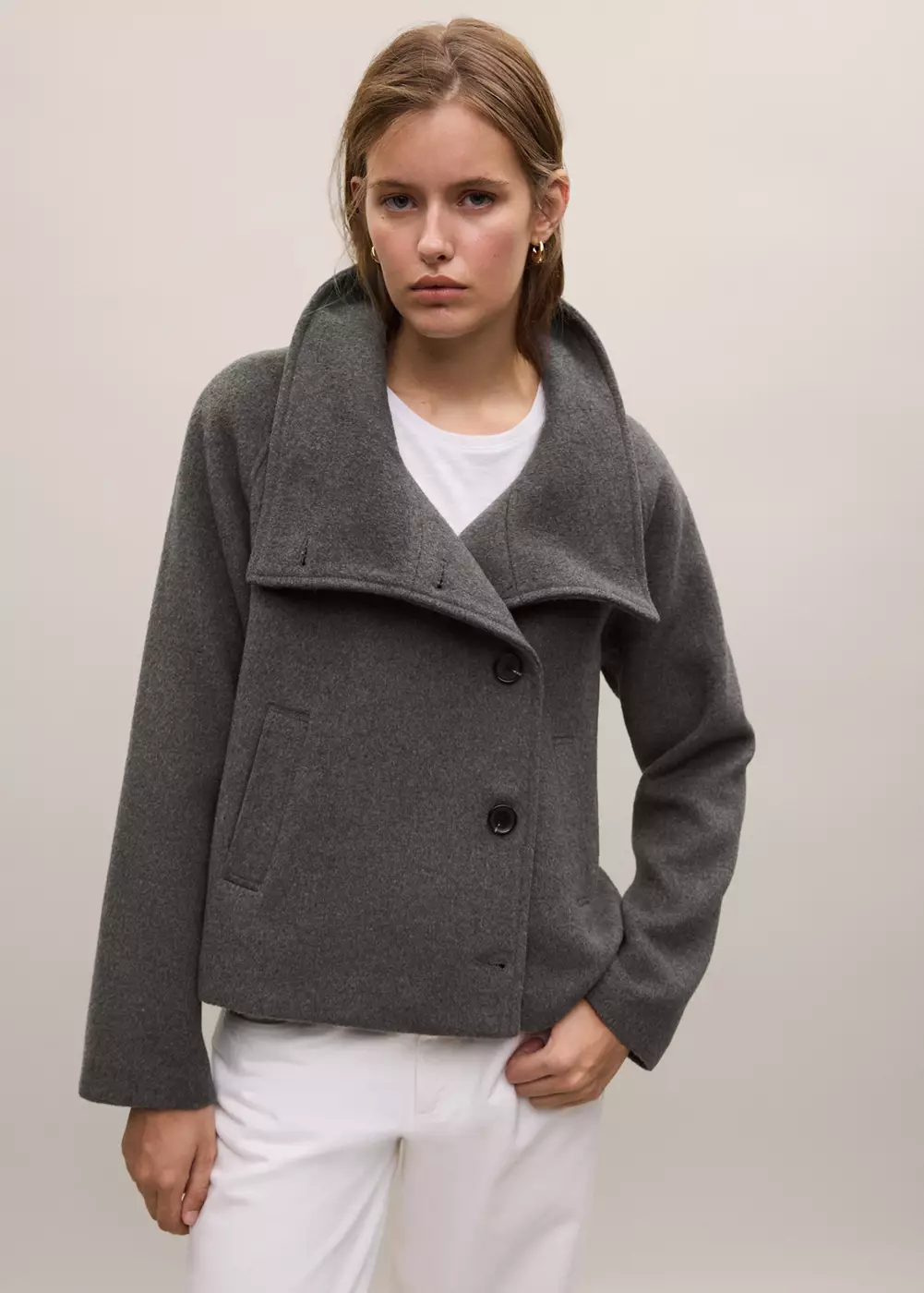 Manteau en laine à col cheminée, MANGO TEEN