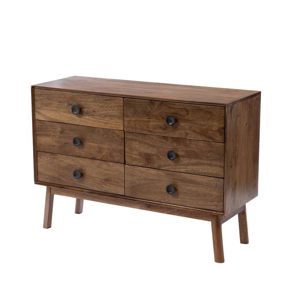 Commode 6 tiroirs en manguier L114 cm Authentique, AMADEUS