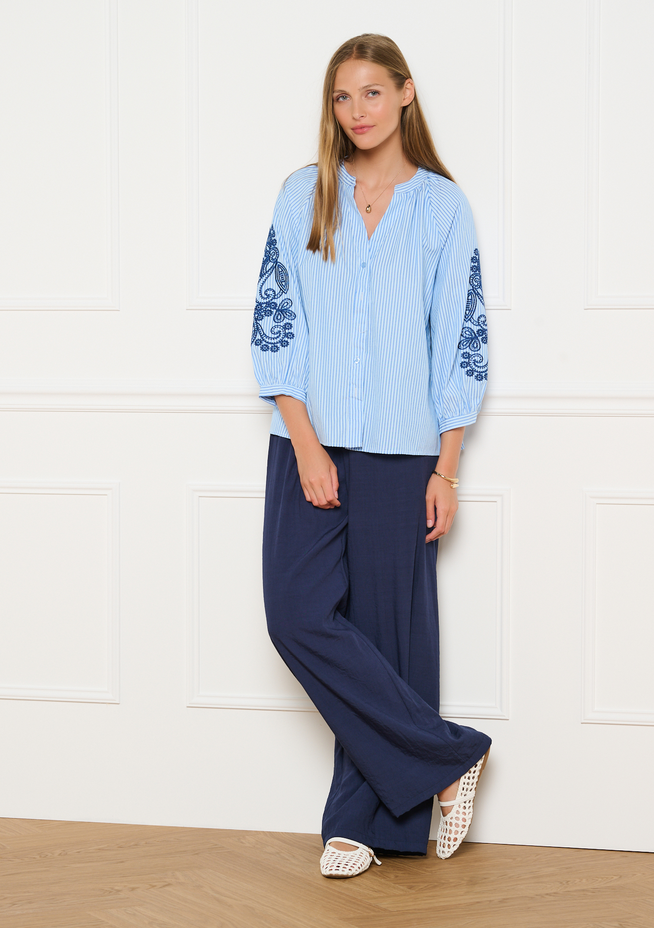 Blouse brodée rayée, LOLALIZA
