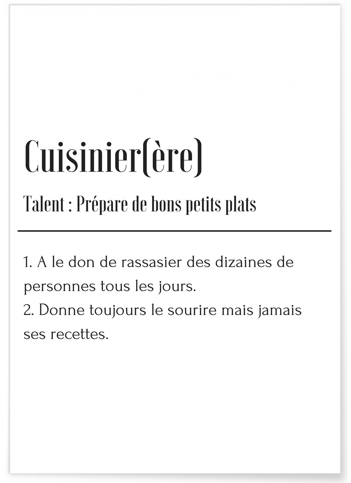 Affiche Définition Cuisinier, L'AFFICHERIE
