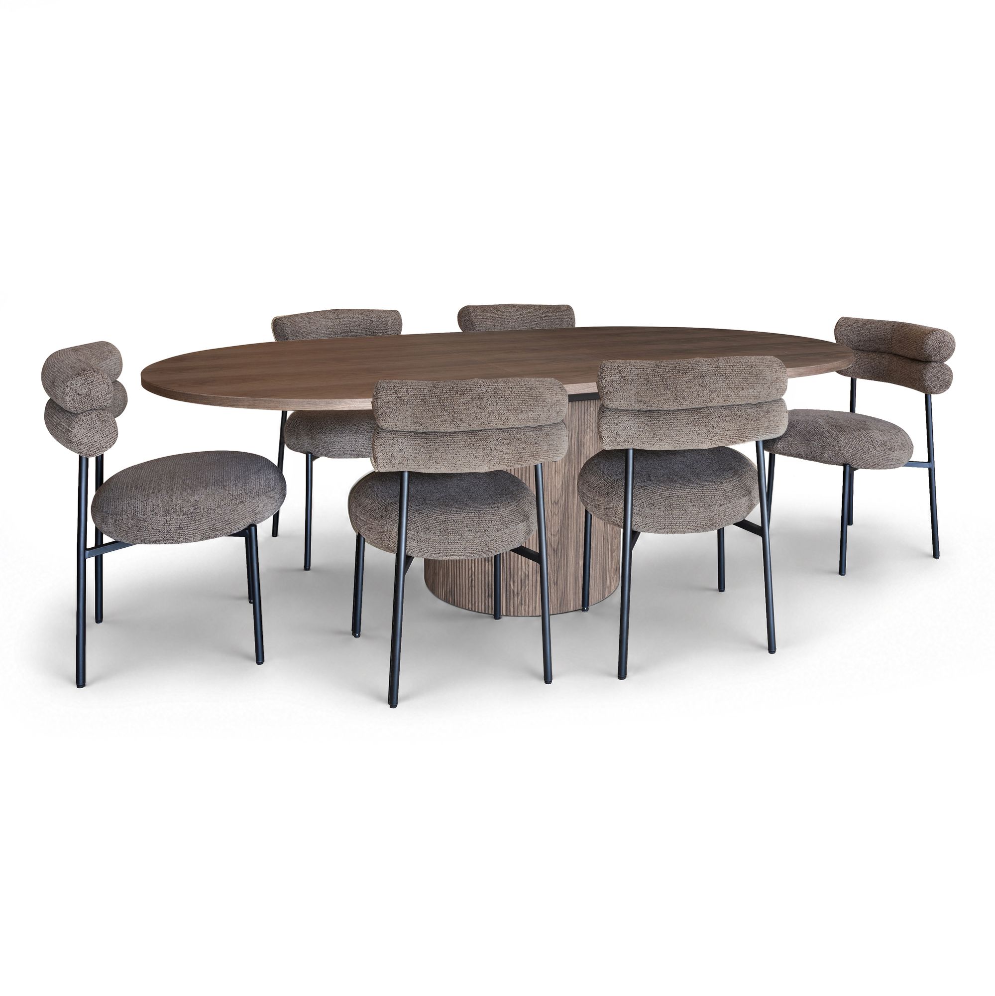 Table extensible 180/220cm avec 6 chaises en tweed GINA, NOW'S HOME