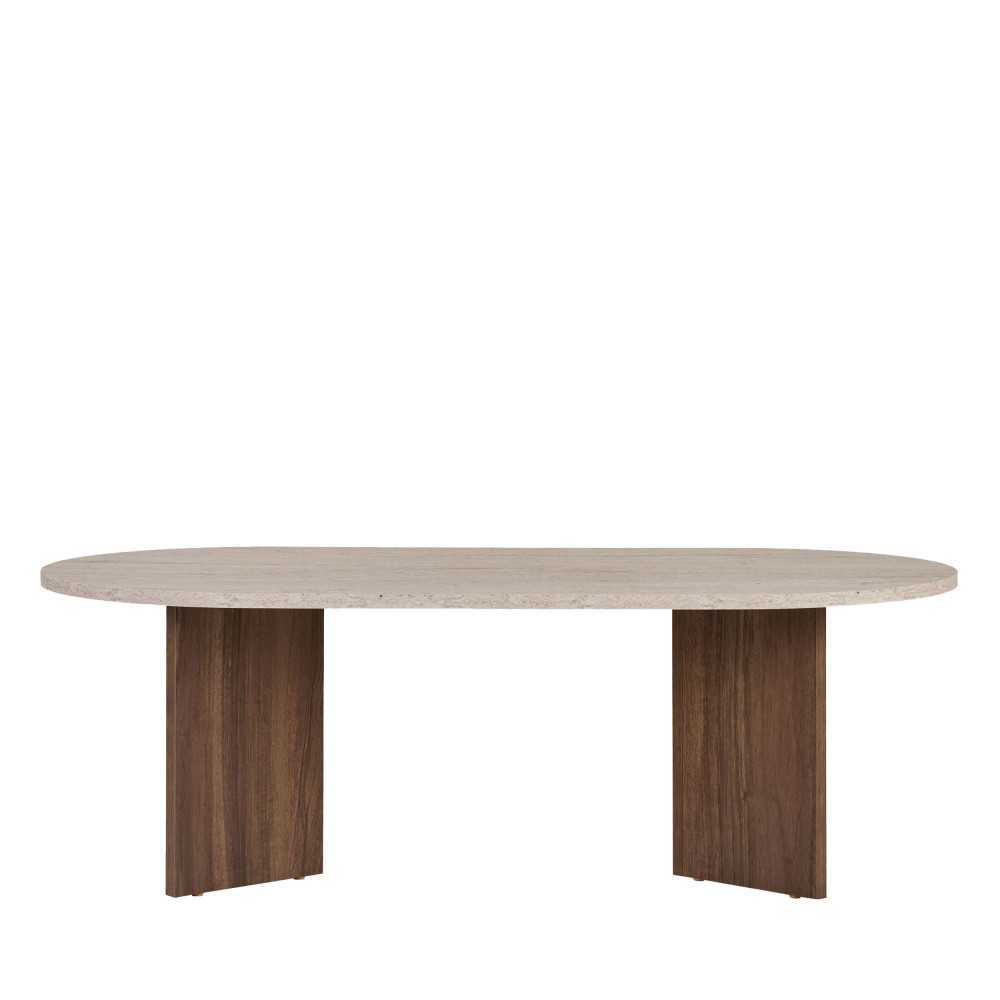Table basse ovale en bois et effet travertin- SAM, DRAWER