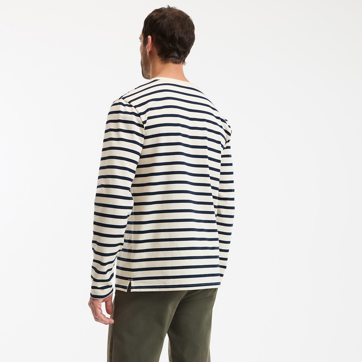 T-shirt Manches Longues Homme Coton Décontracté - Col Rond, Rayures, Grande Taille - Pour Tous Les Jours - 4