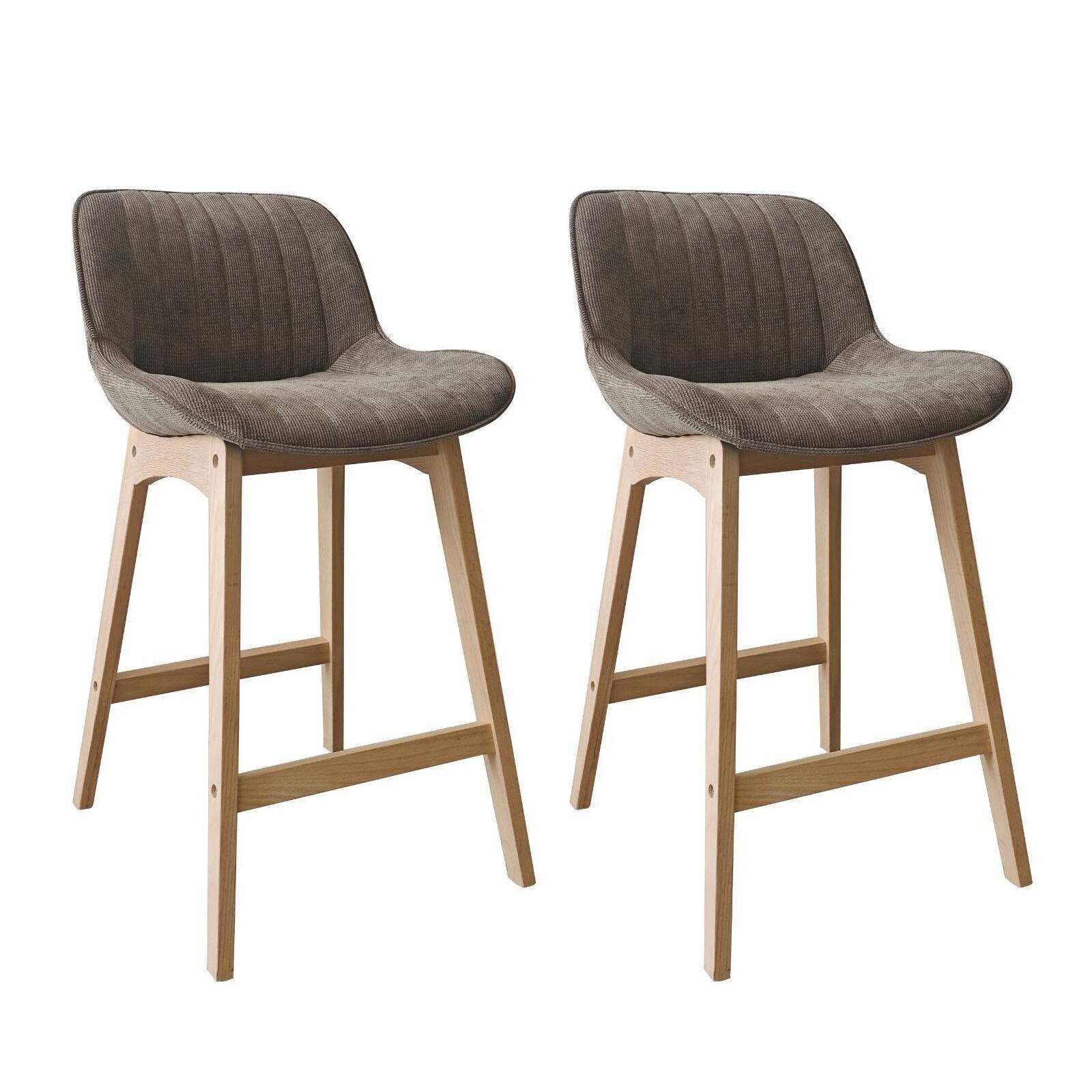 Lot de chaises de bar en chêne et tissu velours côtelé H65cm NORDEN, MOB IN