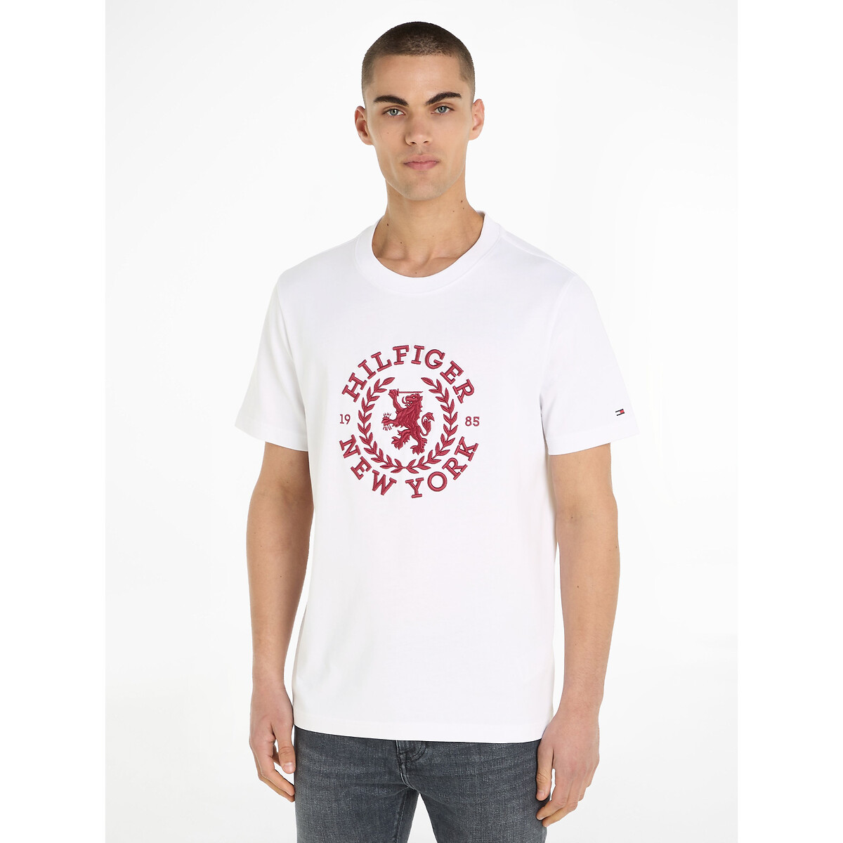 Embroidered Logo Cotton T-Shirt with Crew Neck
