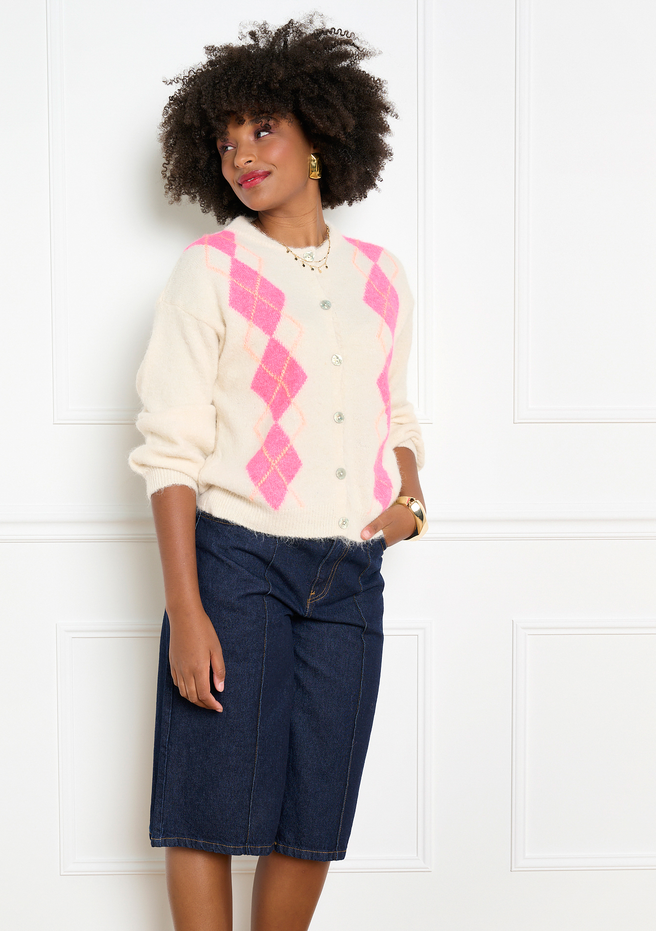 Cardigan jacquard à losanges, LOLALIZA