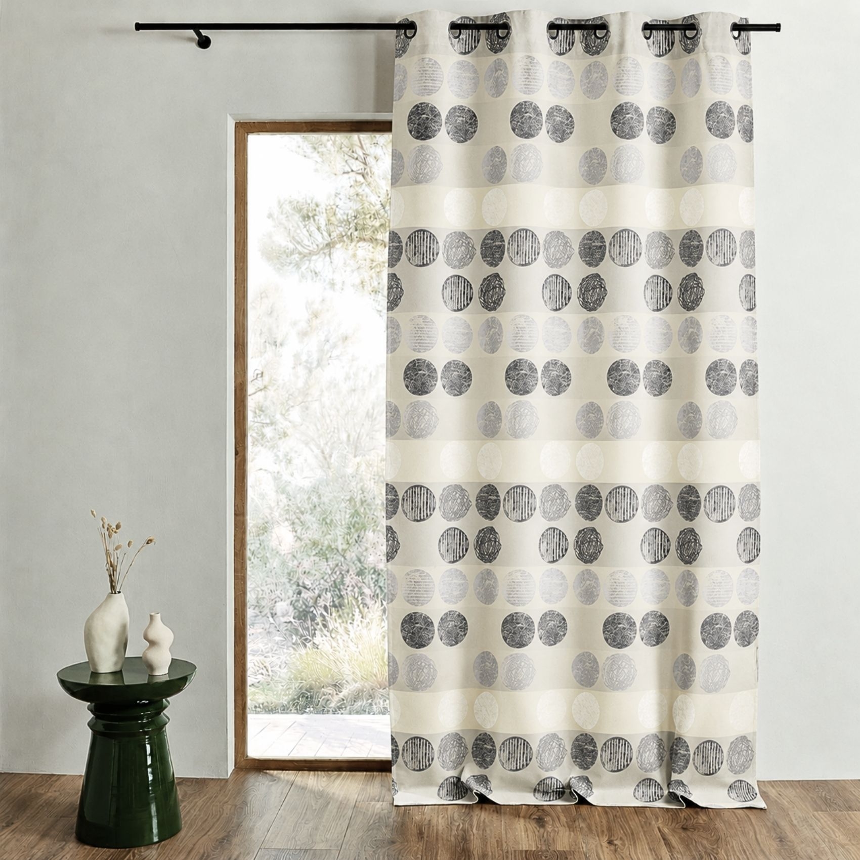 Rideau jacquard à rayures horizontales et pois, HOME MAISON