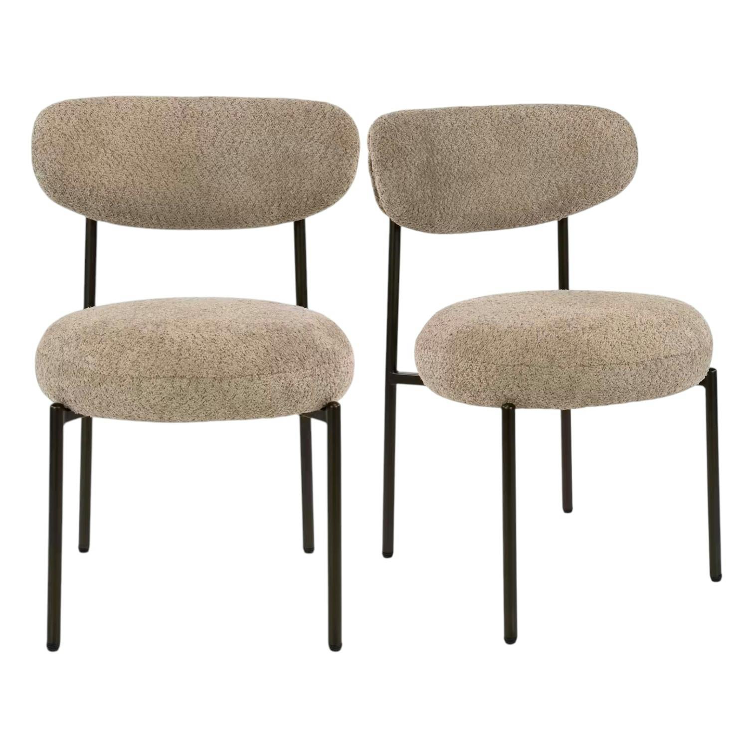 Chaise de salle à manger en bouclette sable pied bronze (lot de 2) CREEK, PIER IMPORT