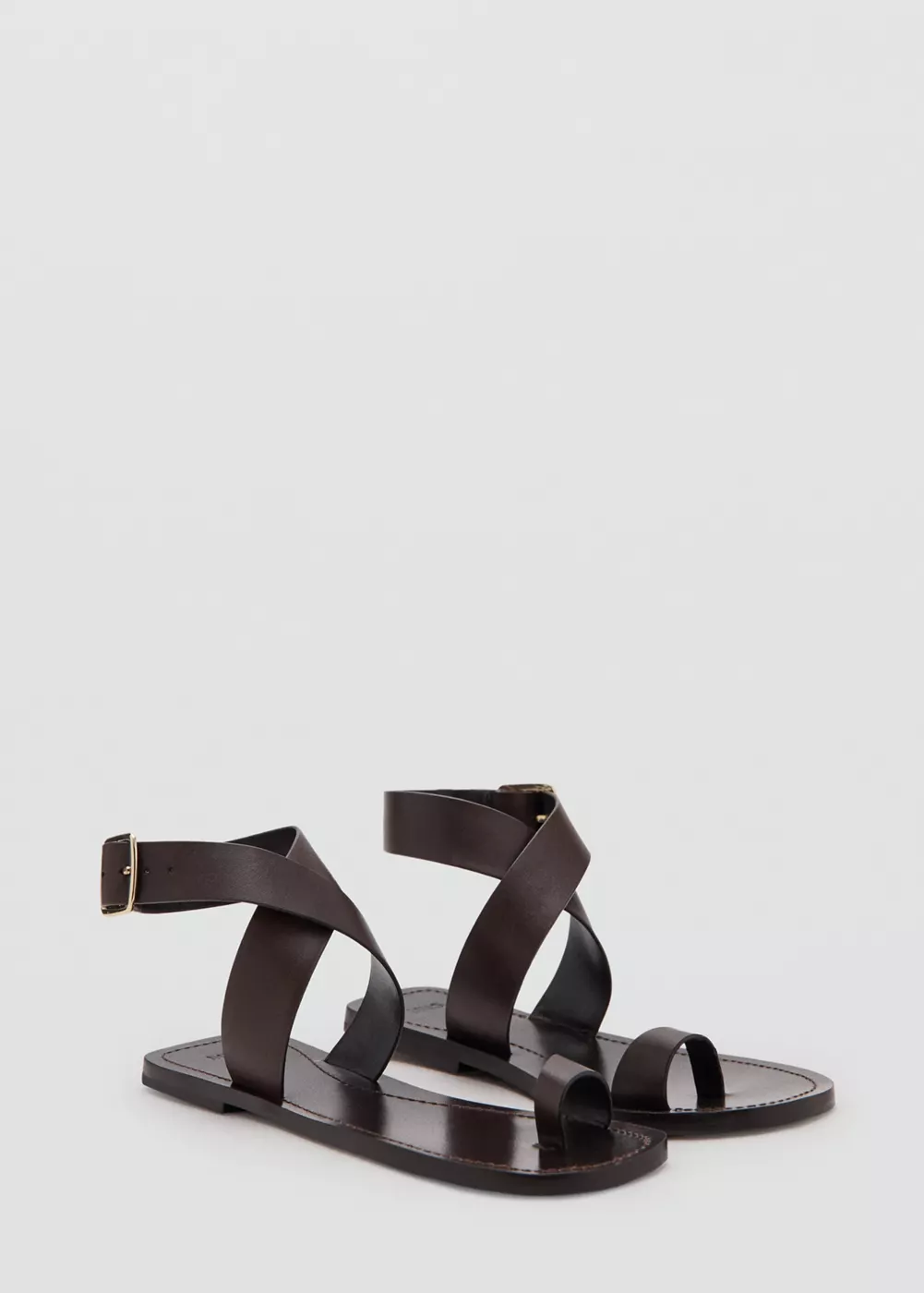 Sandales plates en cuir, MANGO
