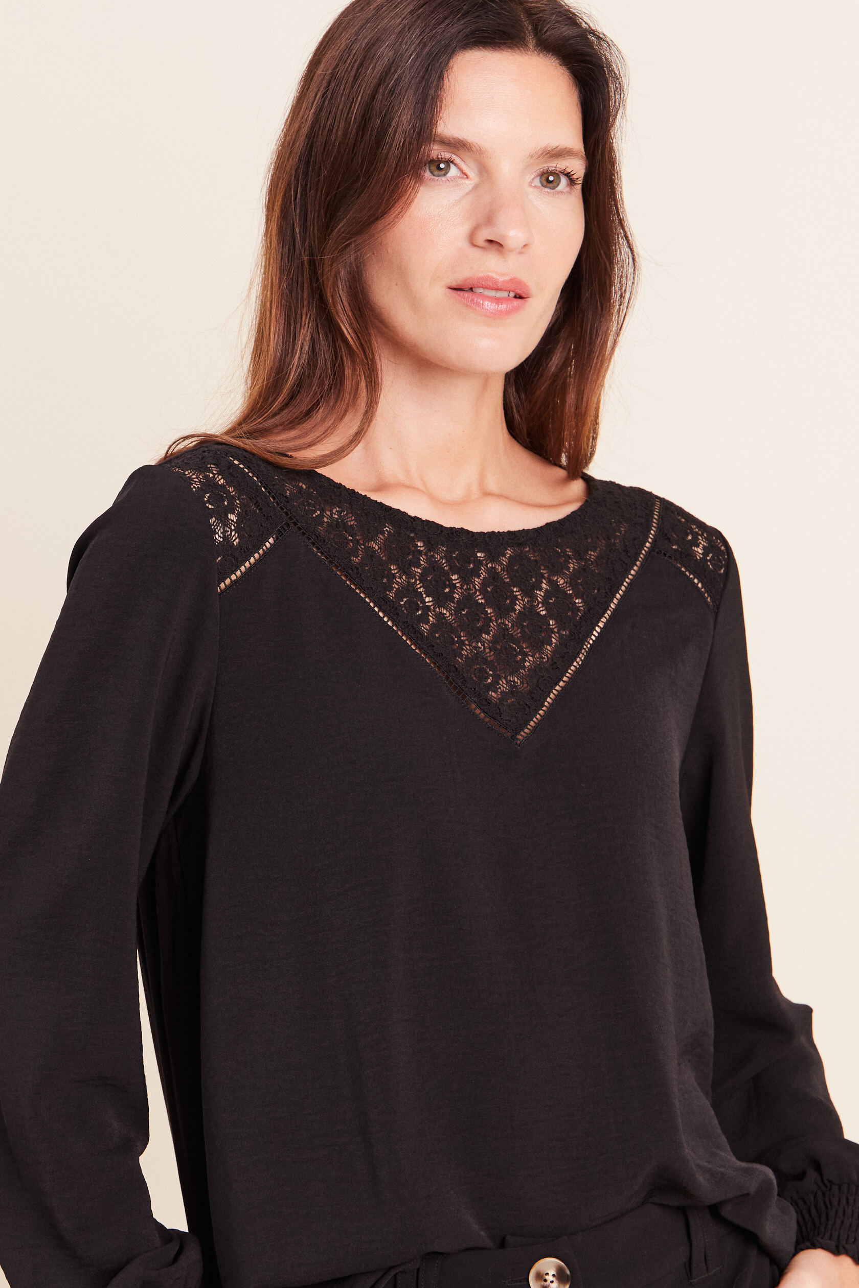 Blouse droite manches longues dentelle, BREAL
