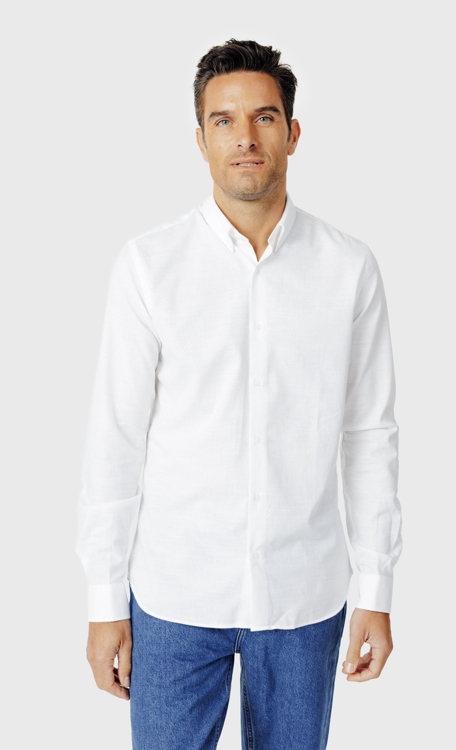 Chemise Slim fit easy care col boutonné coton aspect lin, ACROSS