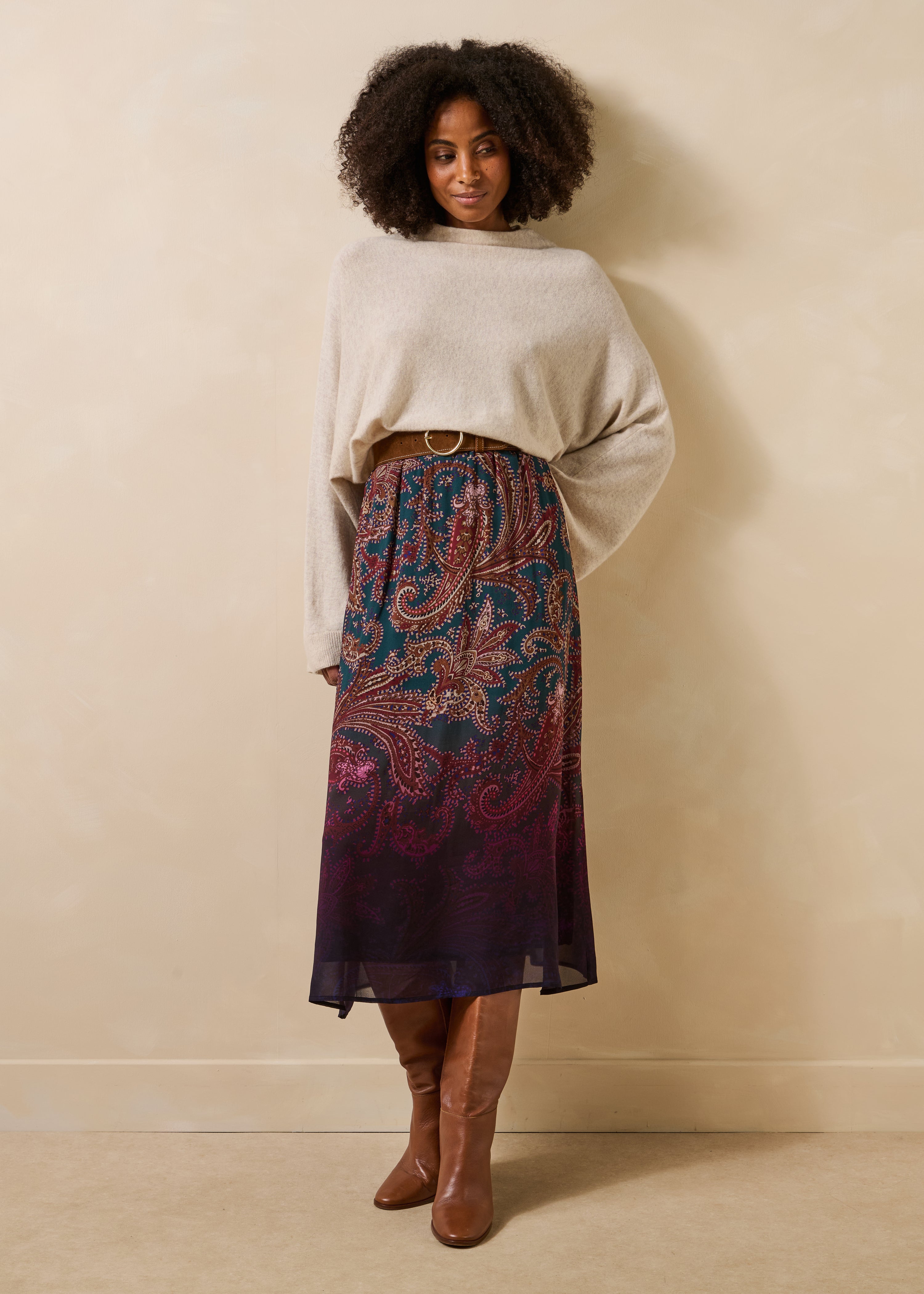 Jupe midi évasée smocks et imprimé, LA FEE MARABOUTEE