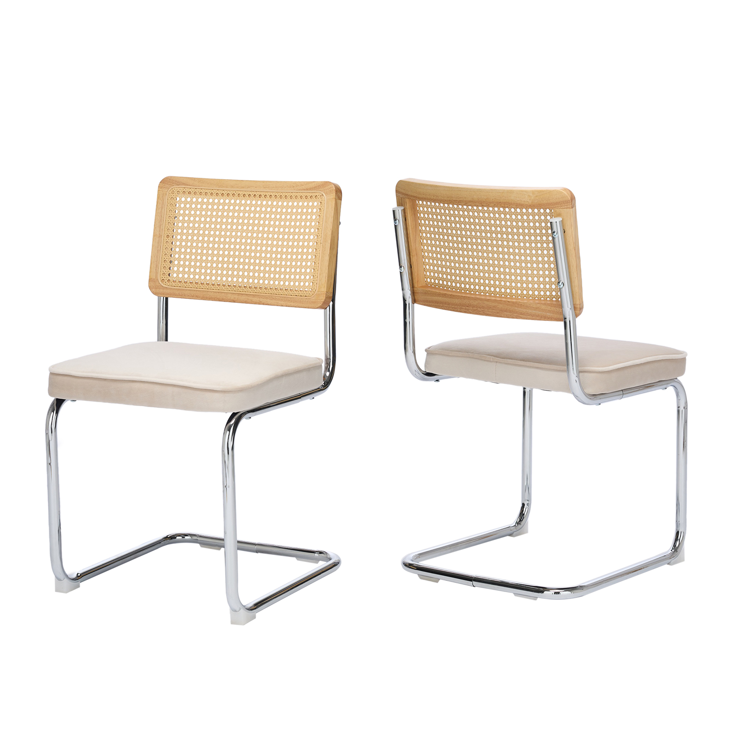 Lot de 2 chaises de salle à manger modernes en velours dossier rotin, CILEKNET, MEUBLES COSY
