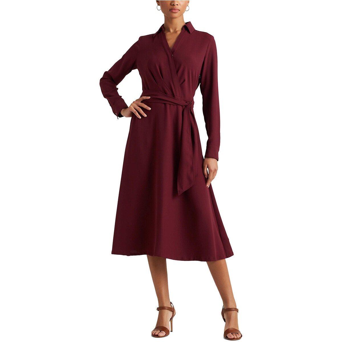 Robe portefeuille rowella manches longues bordeaux Lauren Ralph