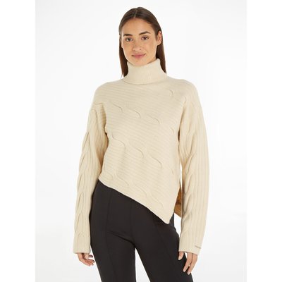 Asymmetric Cable Knit Jumper with Turtleneck CALVIN KLEIN
