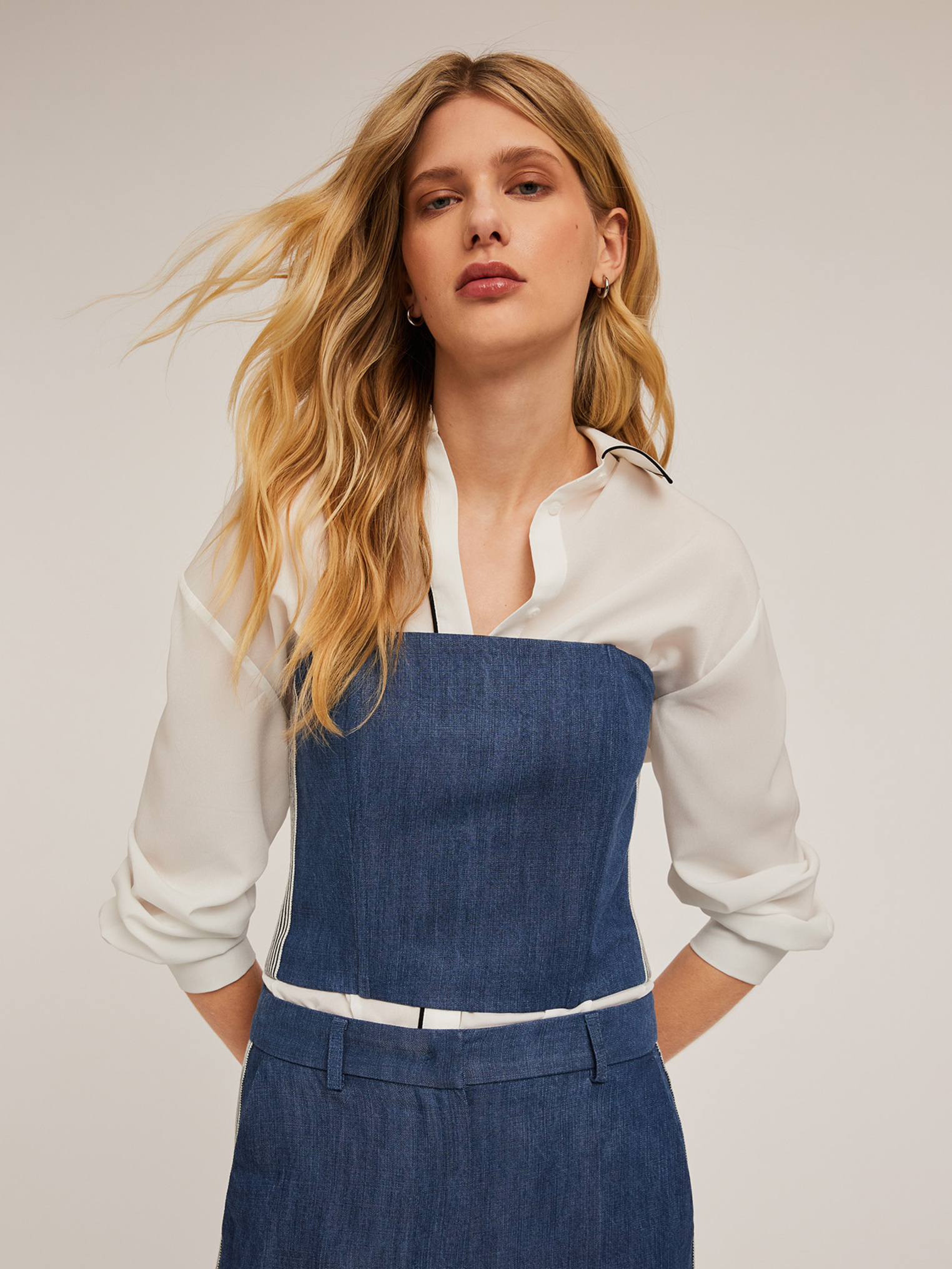 Haut bustier effet denim avec bandes latérales, MOTIVI