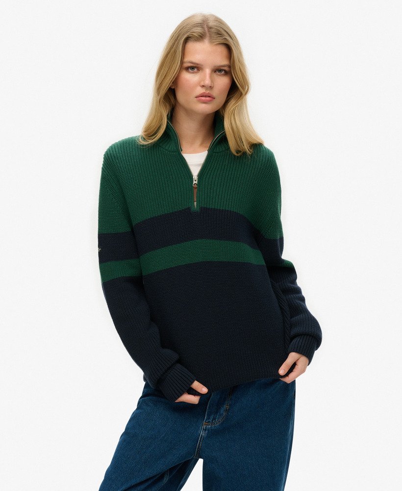 Pull oversize rayé en coton à col zippé Classic, SUPERDRY