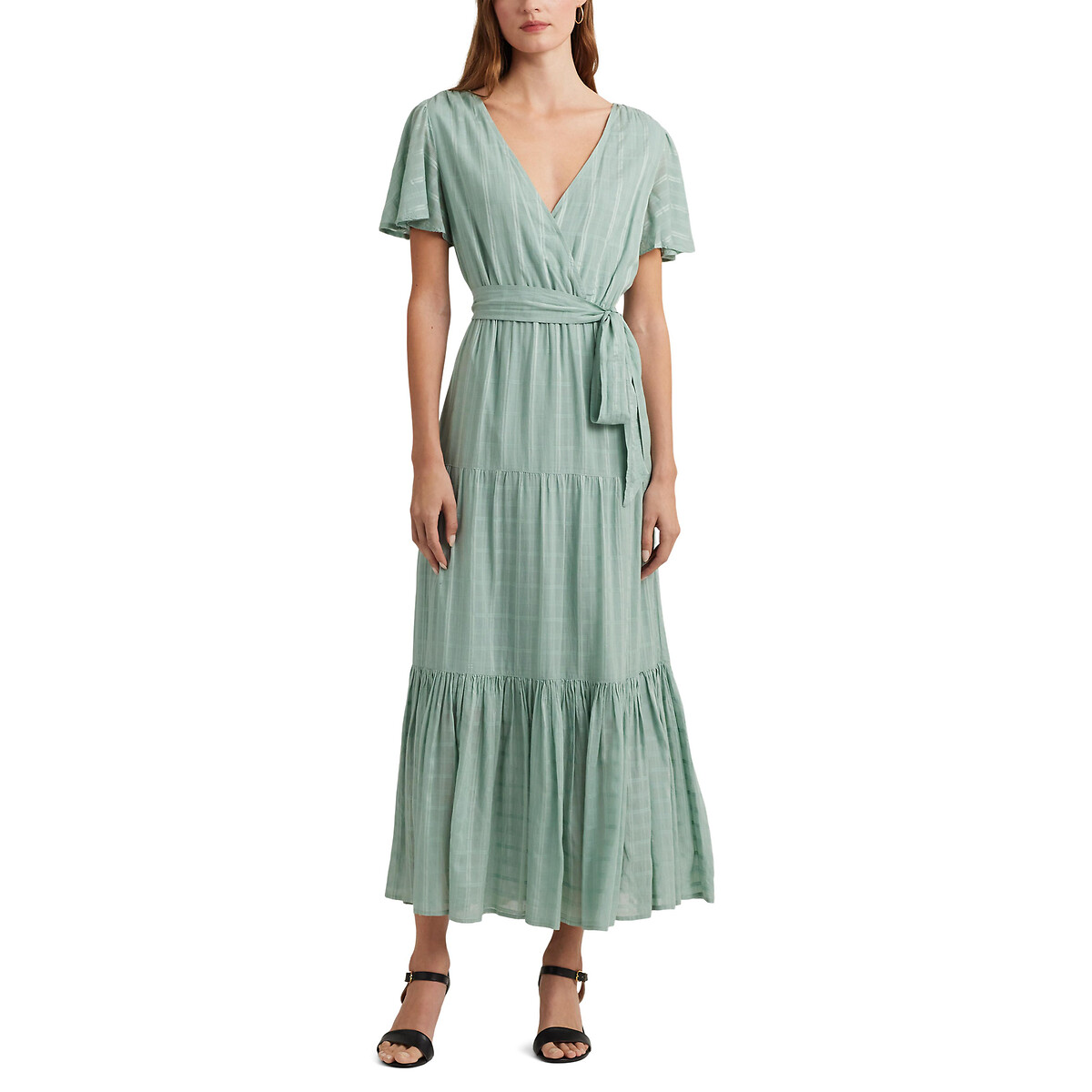 Image of Tilferre Wrapover Maxi Dress in Cotton with Short Sleeves
