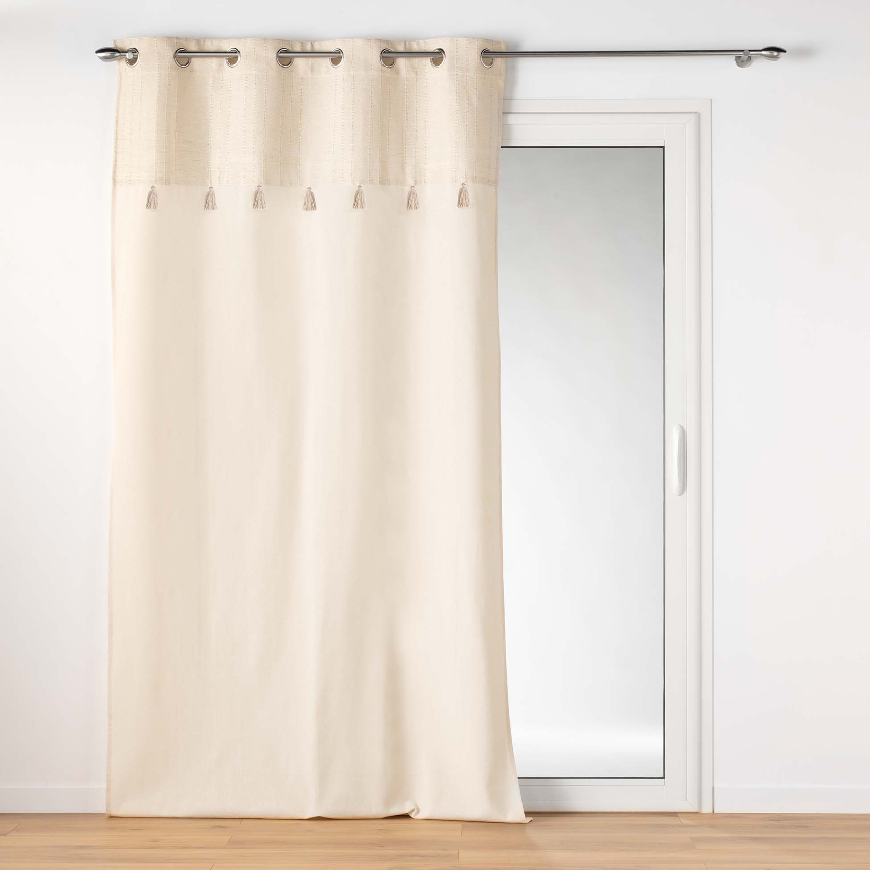 Rideau à œillets avec top métallisé et pompons, DOUCEUR D'INTÉRIEUR