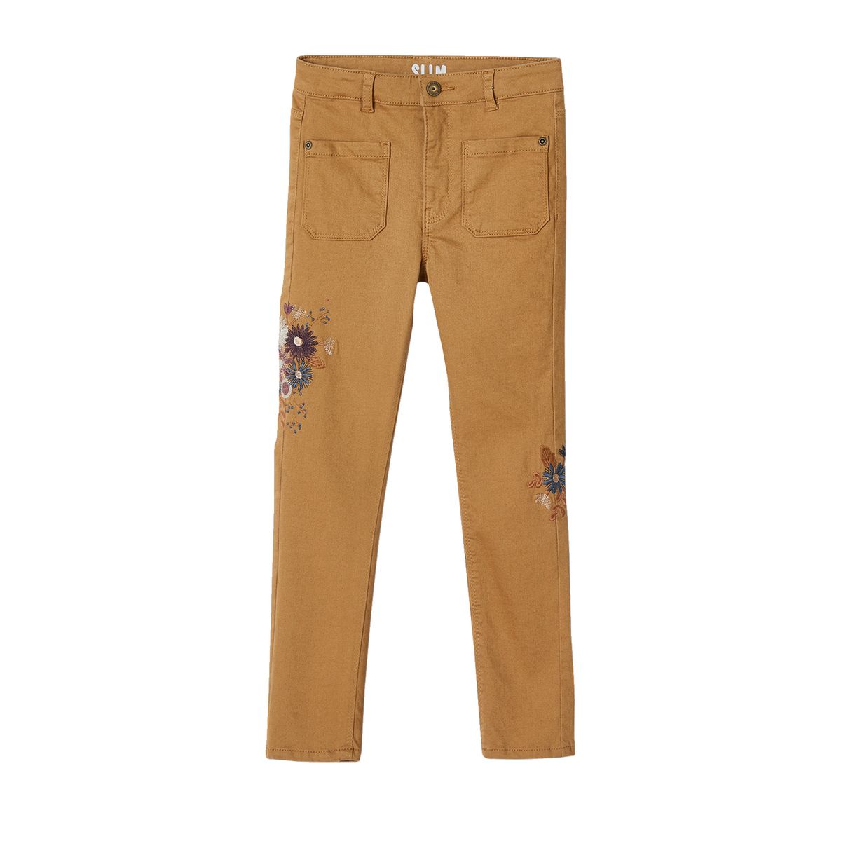 La Redoute Fille Vêtements Pantalons & Jeans Pantalons Pantalons Slim & Skinny Pantalon slim brodé fleurs taille haute 