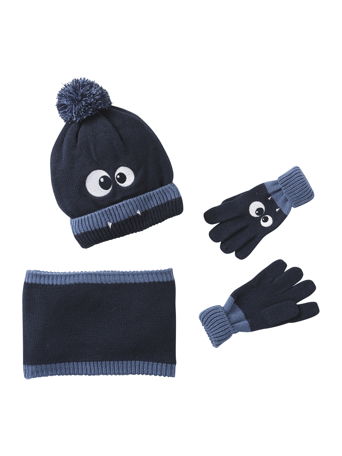 Ensemble bonnet + snood + moufles/gants « Monstre », VERTBAUDET
