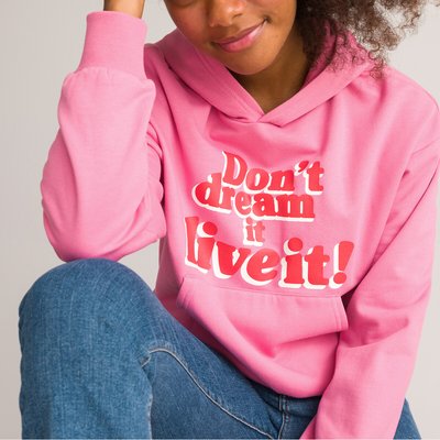 Slogan Print Cropped Hoodie in Cotton Mix LA REDOUTE COLLECTIONS