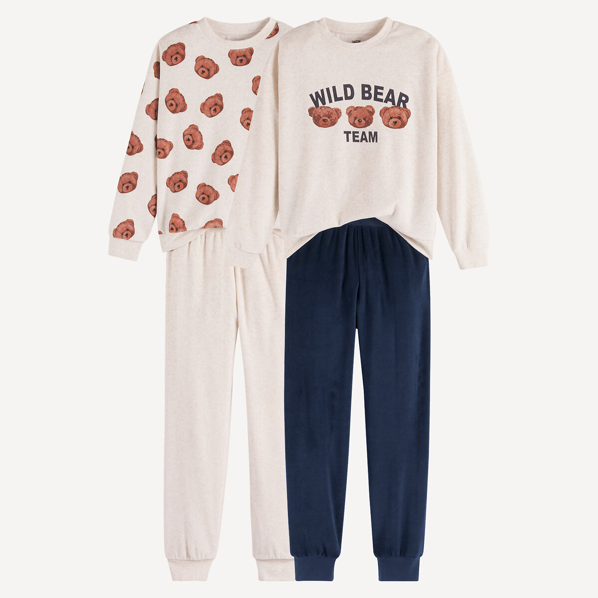 Lot de 2 pyjamas velours, motif oursons, LA REDOUTE COLLECTIONS