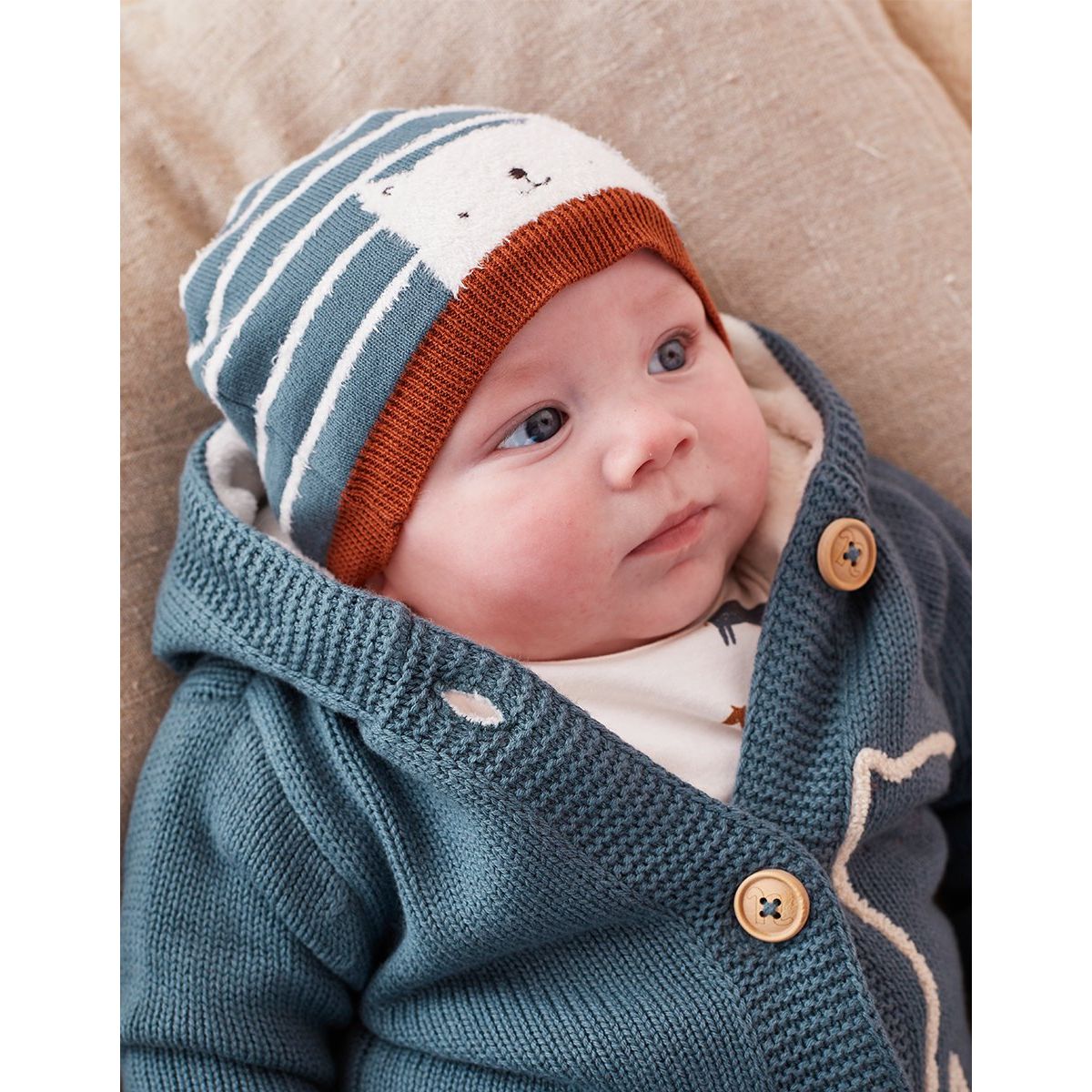 Moufles tricot multi rayures bleues bébé garçon