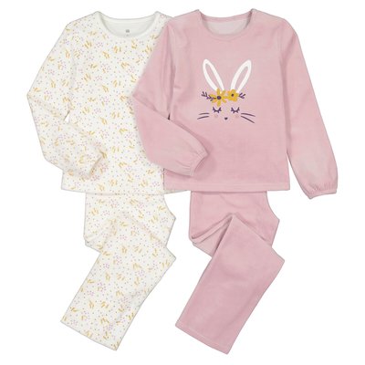 Pack of 2 Pyjamas in Velour with Rabbit Print LA REDOUTE COLLECTIONS