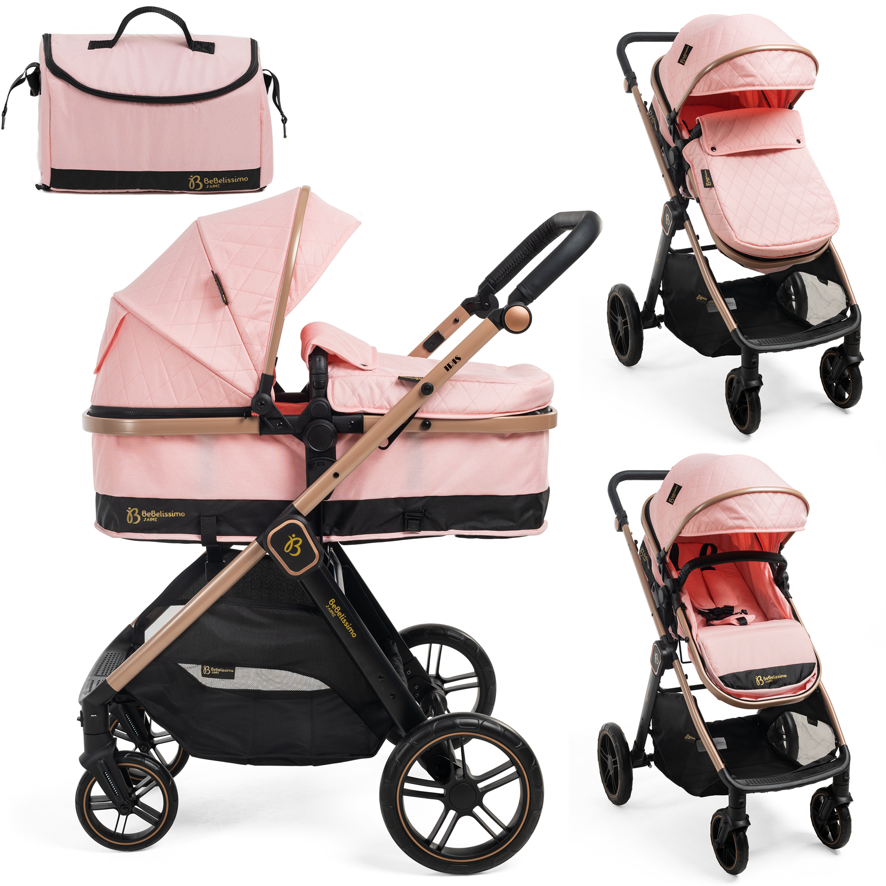 Poussette transformable - combinée - 2 en 1 - poids 0-22kg - IRIS- rose, BEBELISSIMO J'AIME