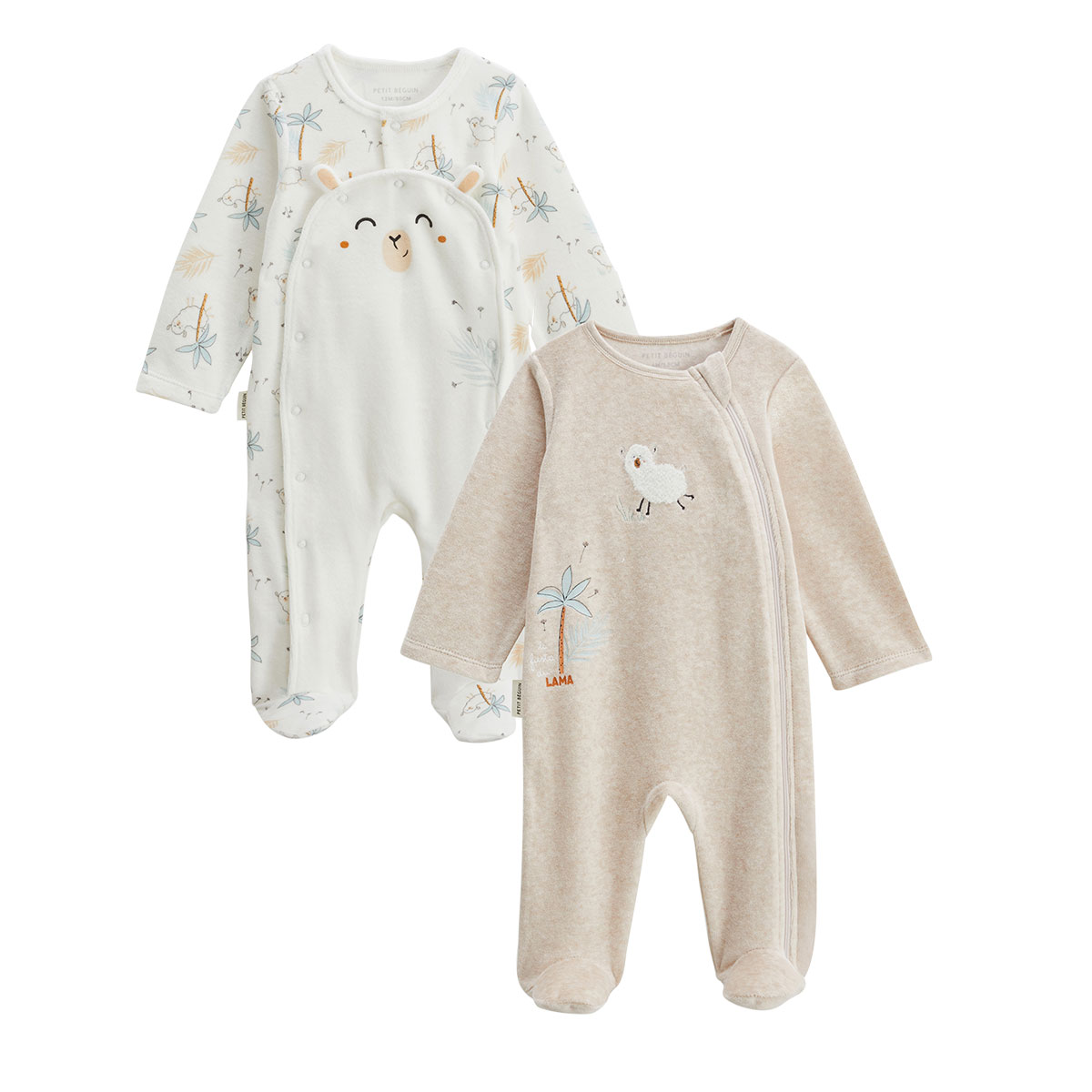 Lot de 2 pyjamas bébé en velours Noisette, PETIT BEGUIN