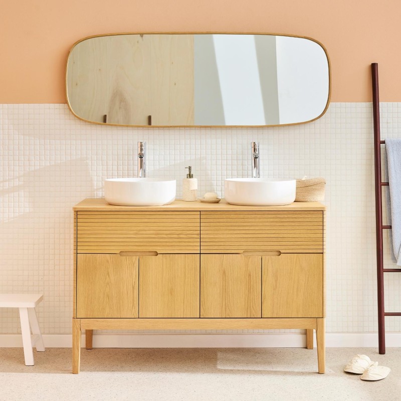 Ensemble meuble double vasque 120cm + vasque + robinet + miroir ALASKA, MOB IN