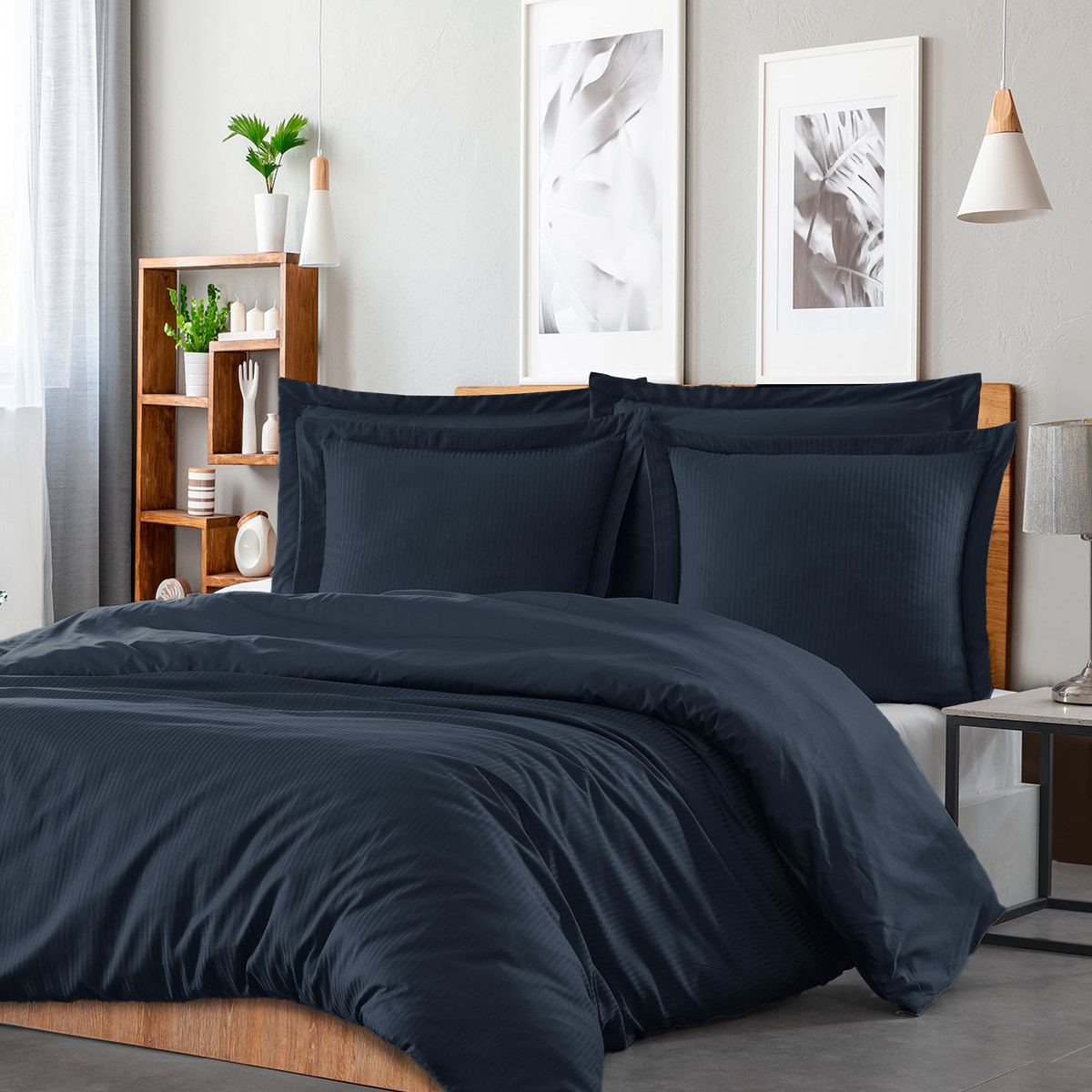 Housse De Couette Rayée Sensei Maison - Satin De Coton Réversible 240x220cm Taupe