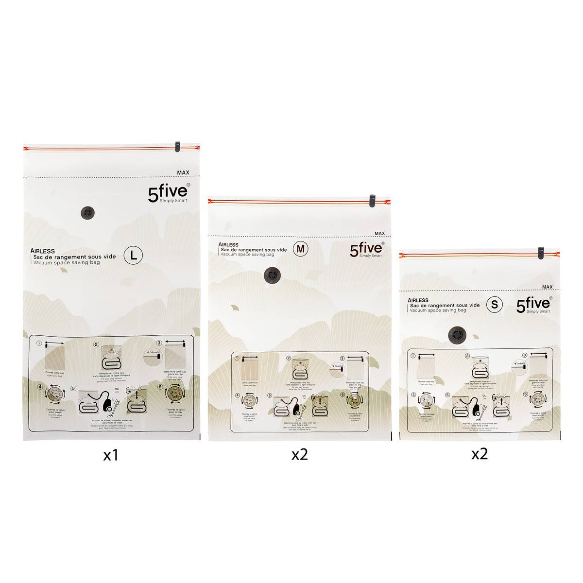 Lot de 5 sacs compresseurs AIRLESS, 5FIVE SIMPLY SMART