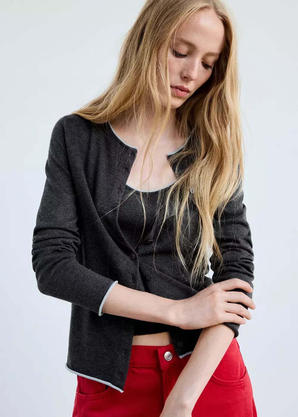 Cardigan maille liserés contrastés, MANGO