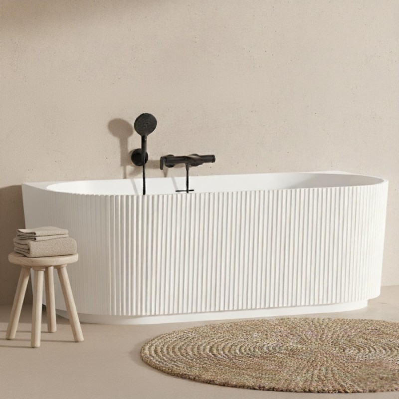 Baignoire murale striée acrylique blanche 170cm STRIA, MOB IN