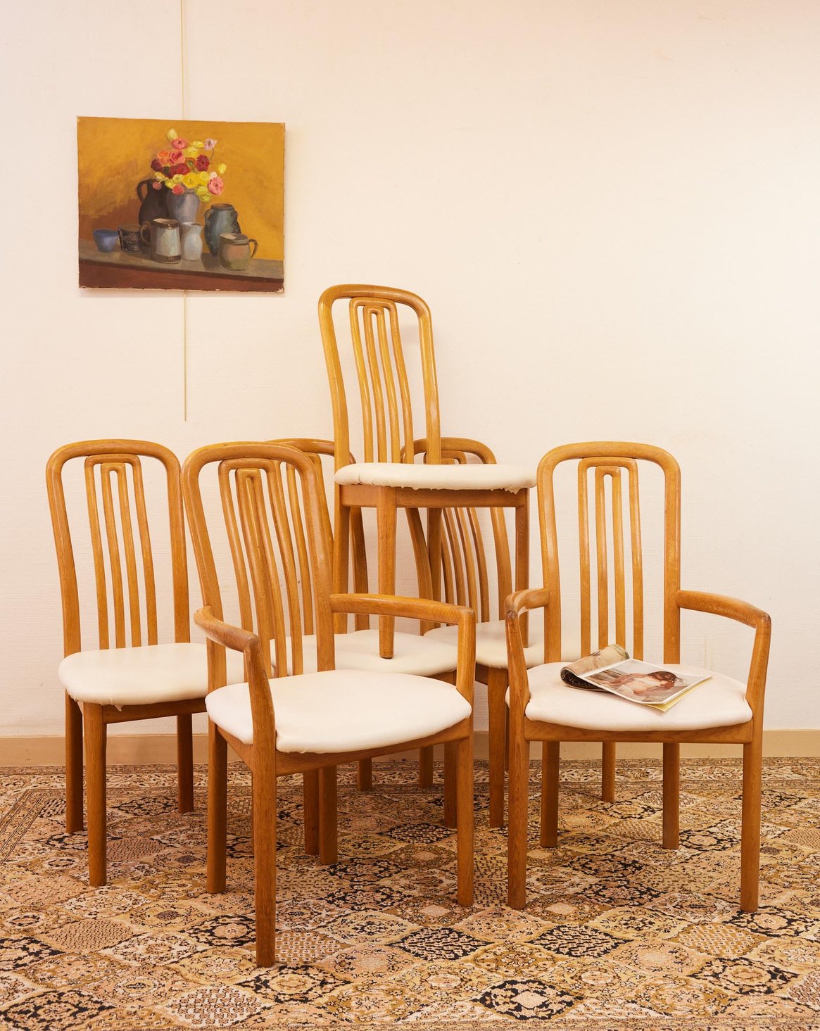 Lot de 4 chaises et 2 fauteuils en bois Alma N°1918 - Bon état, DEBONGOUT