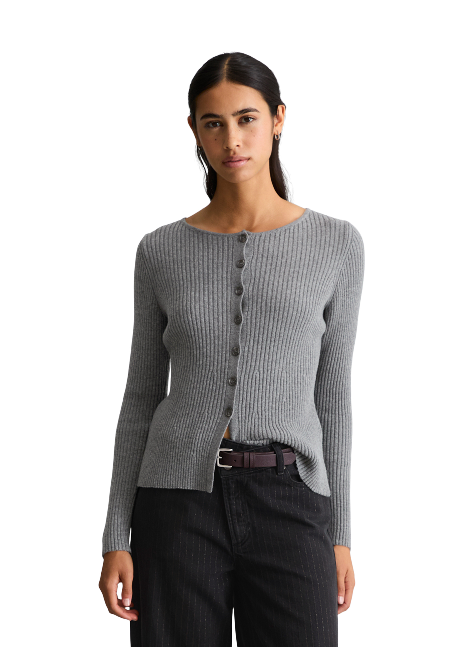 Cardigan ajusté en un mélange doux de laine vierge et de viscose, MARC O’POLO DENIM