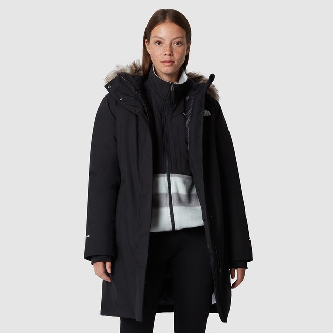 Arctic hooded long parka with faux fur trim, black, The North Face | La ...