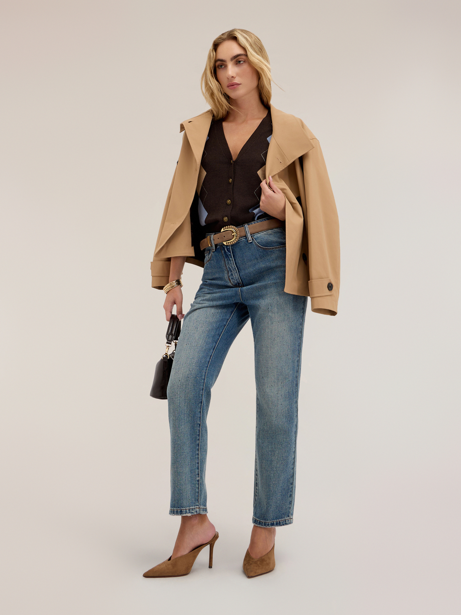 Jean regular taille haute avec détail strass, MOTIVI