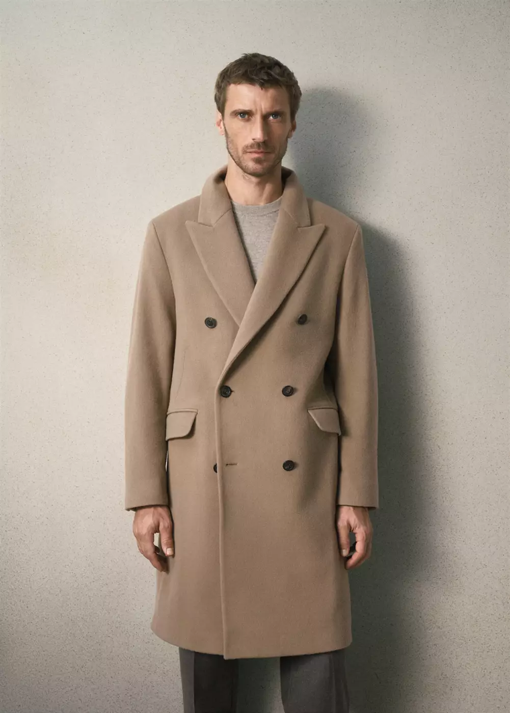 Manteau en mélange de laine vierge avec revers, MANGO MAN