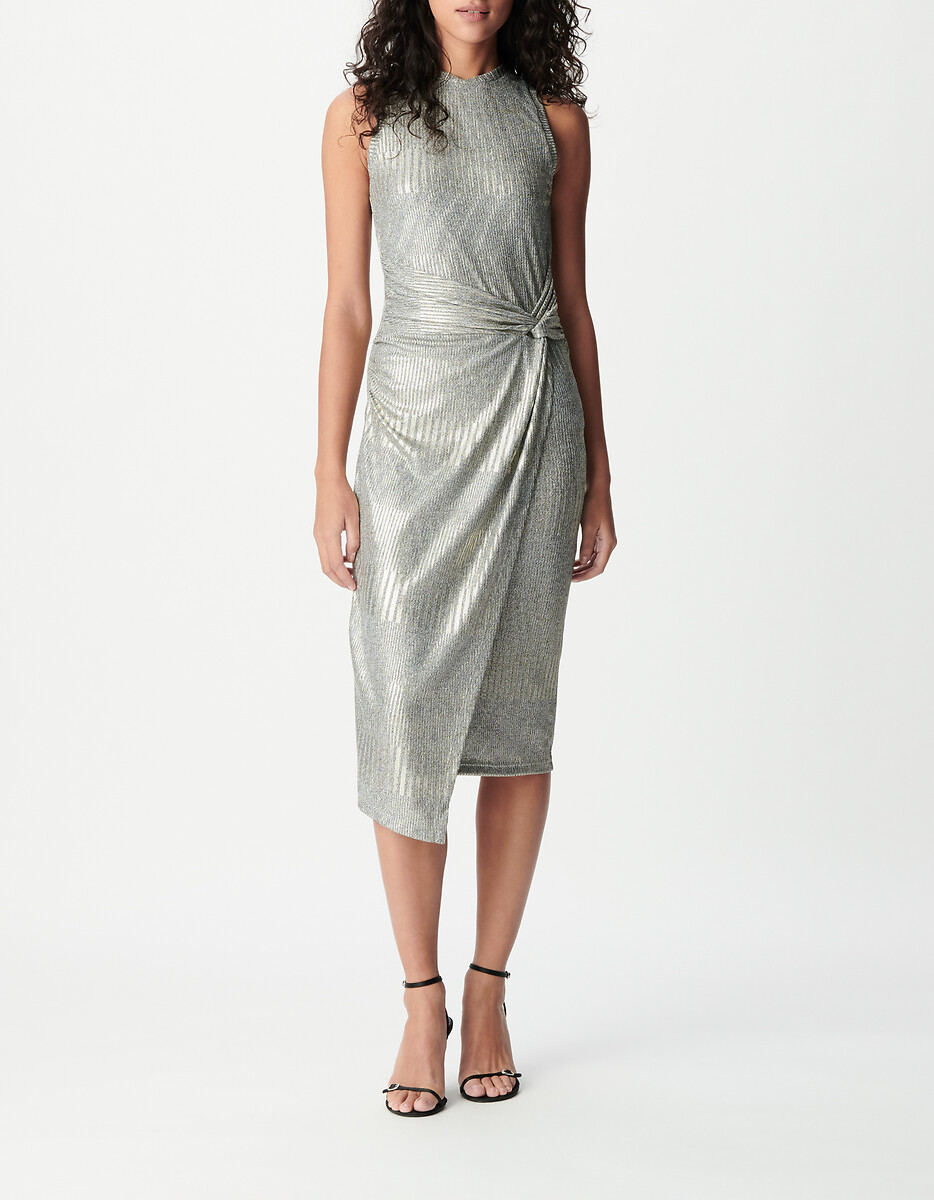 Mouwloze midi-jurk met iriserende ronde hals, IKKS