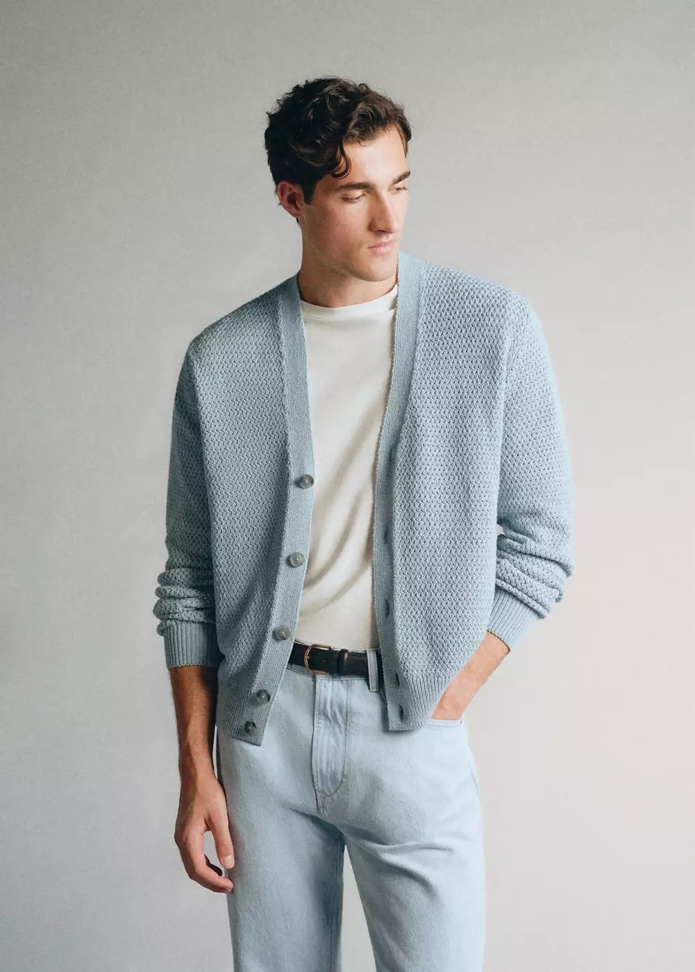Cardigan 100 % coton en fil Pinori Filati, MANGO MAN