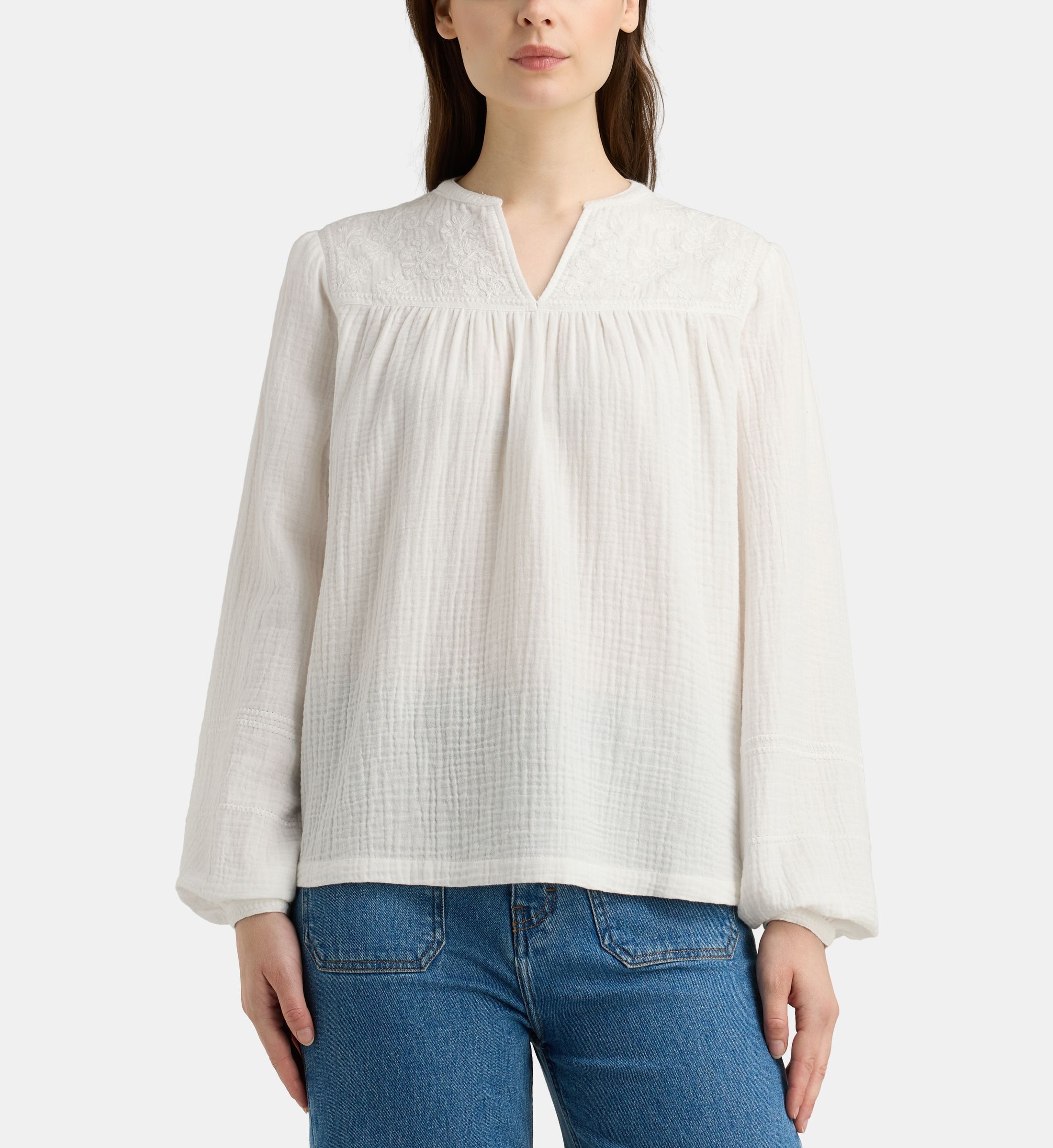 Top droit dina emb broderies coton bio, GALERIES LAFAYETTE