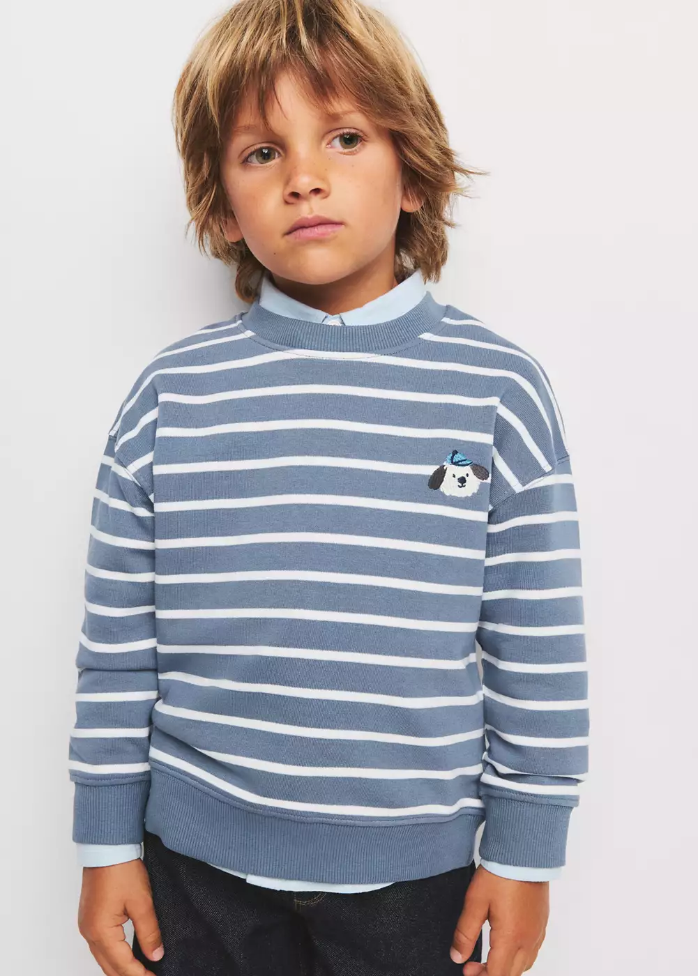 Sweat coton brodé à rayures, MANGO BABY